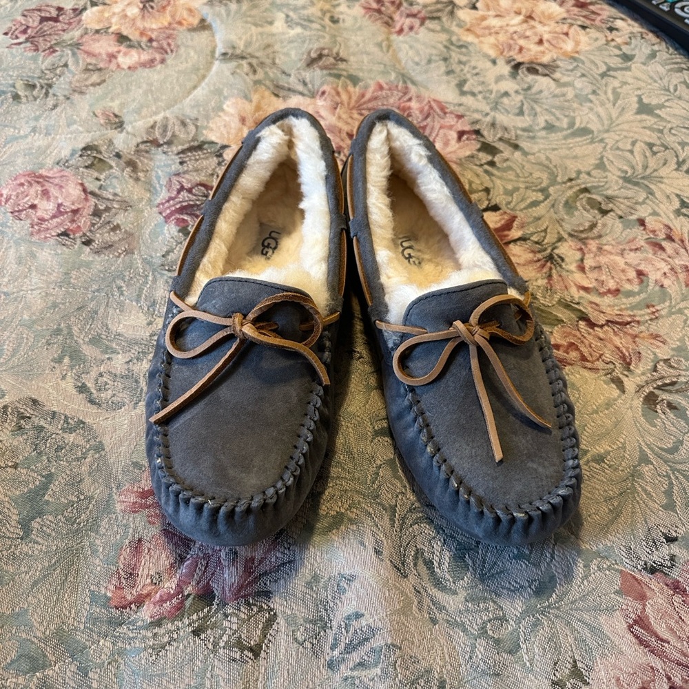 UGG Charcoal Suede Loafers with Tan Laces